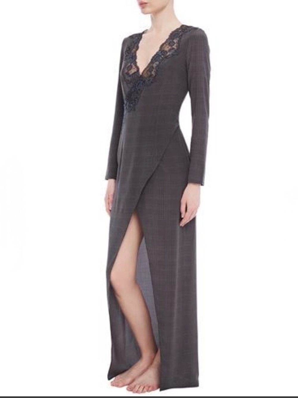 $604 NWOT Silk La Perla Deep Long-Sleeve Embroidered Maxi Dress XXS-XS in Purple